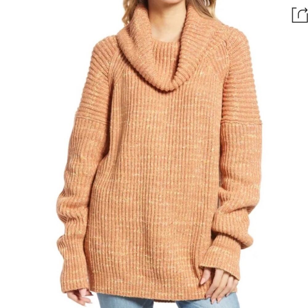 NWT Free People Leo Petal Combo Knit Tunic Turtleneck Oversized Sweater Size M